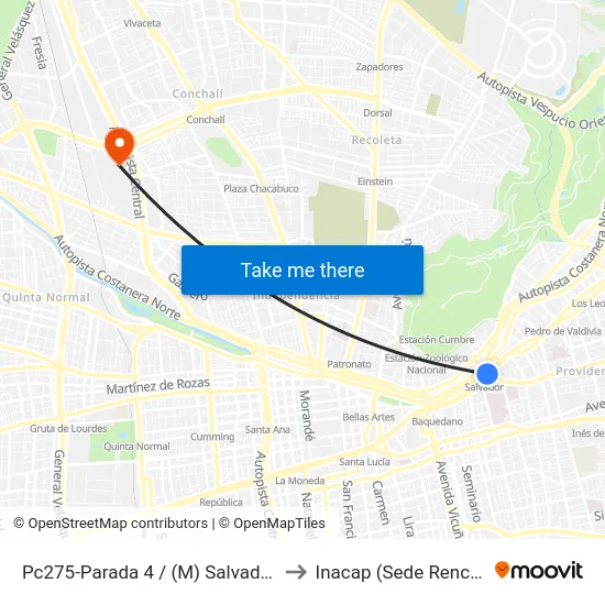 Pc275-Parada 4 / (M) Salvador to Inacap (Sede Renca) map