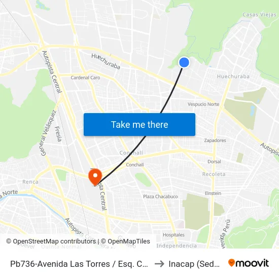 Pb736-Avenida Las Torres / Esq. Cam. Punta Mocha to Inacap (Sede Renca) map