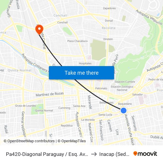 Pa420-Diagonal Paraguay / Esq. Av.Vicuña Mackenna to Inacap (Sede Renca) map