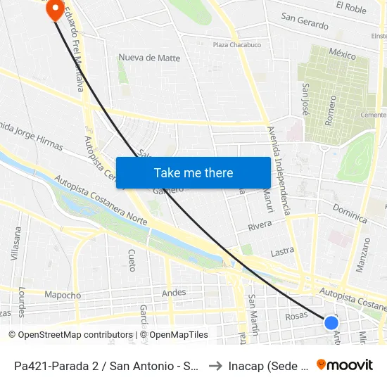 Pa421-Parada 2 / San Antonio - Santo Domingo to Inacap (Sede Renca) map