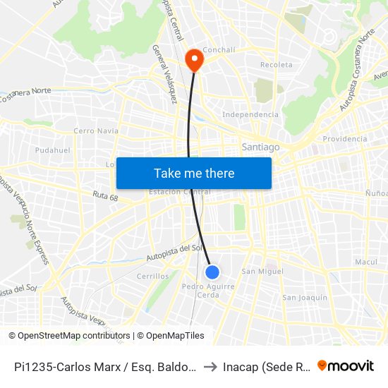 Pi1235-Carlos Marx / Esq. Baldomero Lillo to Inacap (Sede Renca) map
