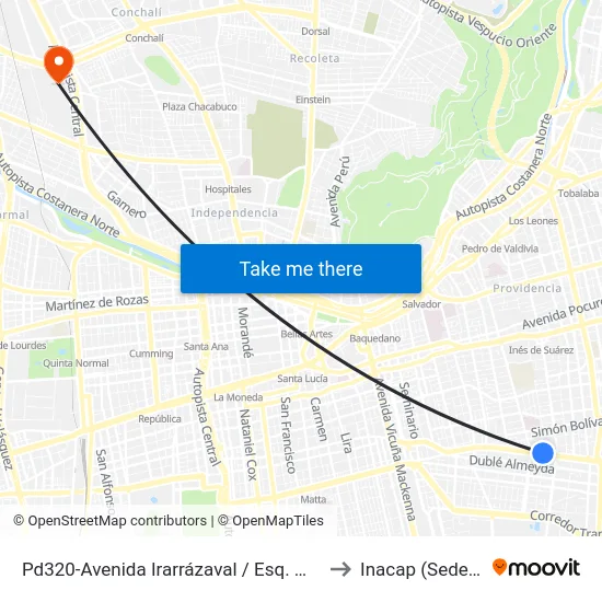 Pd320-Avenida Irarrázaval / Esq. Marchant Pereira to Inacap (Sede Renca) map