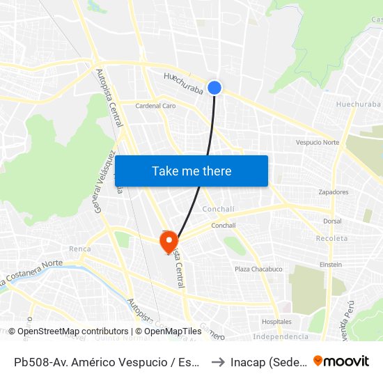 Pb508-Av. Américo Vespucio / Esq. Pedro Fontova to Inacap (Sede Renca) map