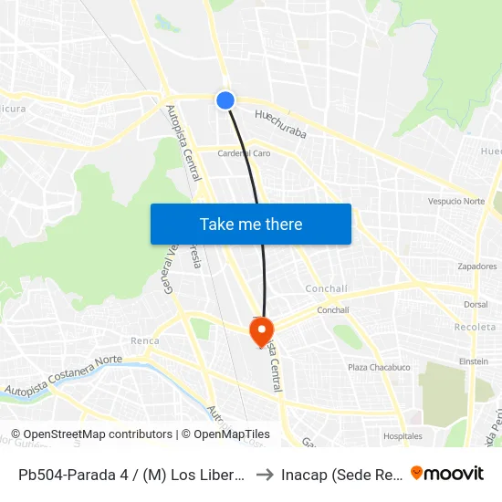 Pb504-Parada 4 / (M) Los Libertadores to Inacap (Sede Renca) map