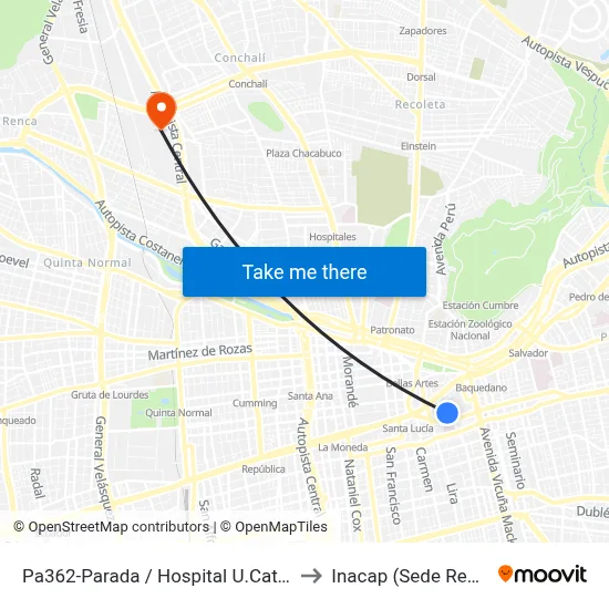 Pa362-Parada / Hospital U.Católica to Inacap (Sede Renca) map