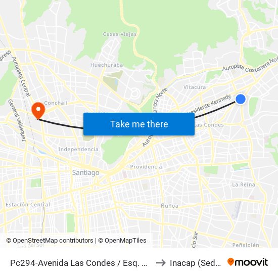 Pc294-Avenida Las Condes / Esq. Av. Padre H. Central to Inacap (Sede Renca) map