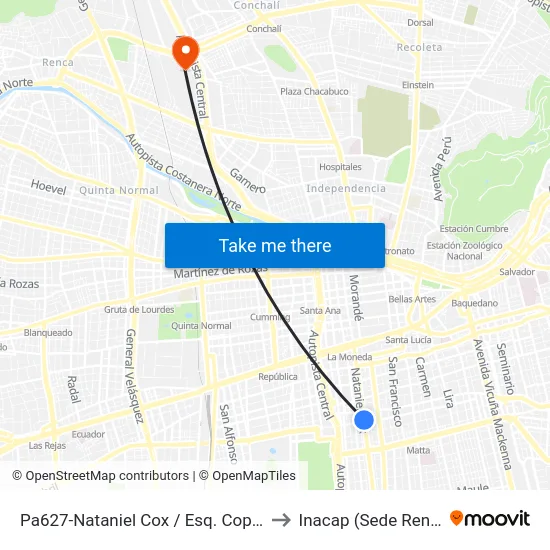 Pa627-Nataniel Cox / Esq. Copiapó to Inacap (Sede Renca) map