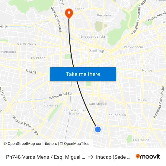 Ph748-Varas Mena / Esq. Miguel Luis Cerda to Inacap (Sede Renca) map