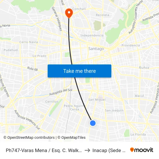 Ph747-Varas Mena / Esq. C. Walker Martínez to Inacap (Sede Renca) map