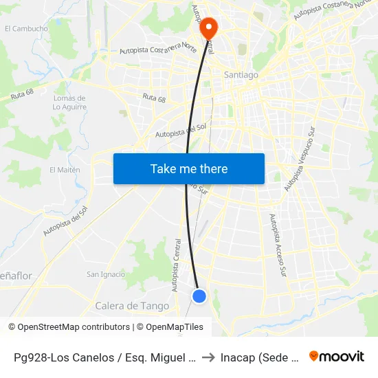 Pg928-Los Canelos / Esq. Miguel De La Barra to Inacap (Sede Renca) map