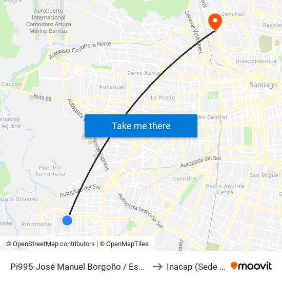 Pi995-José Manuel Borgoño / Esq. Los Adobes to Inacap (Sede Renca) map