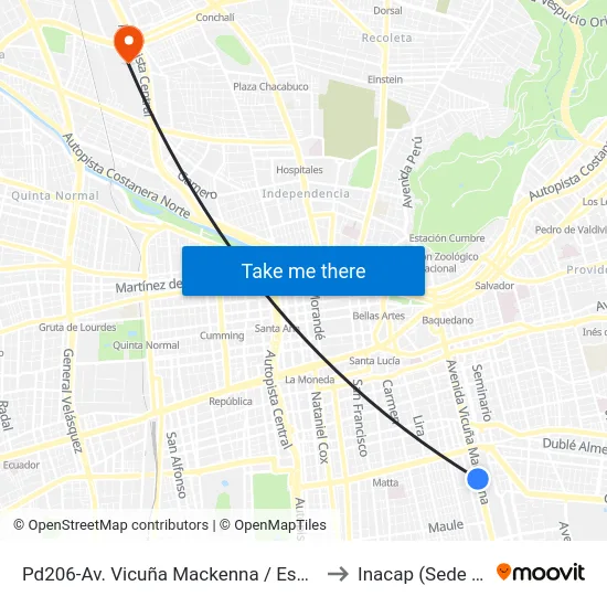 Pd206-Av. Vicuña Mackenna / Esq. Santa Elvira to Inacap (Sede Renca) map