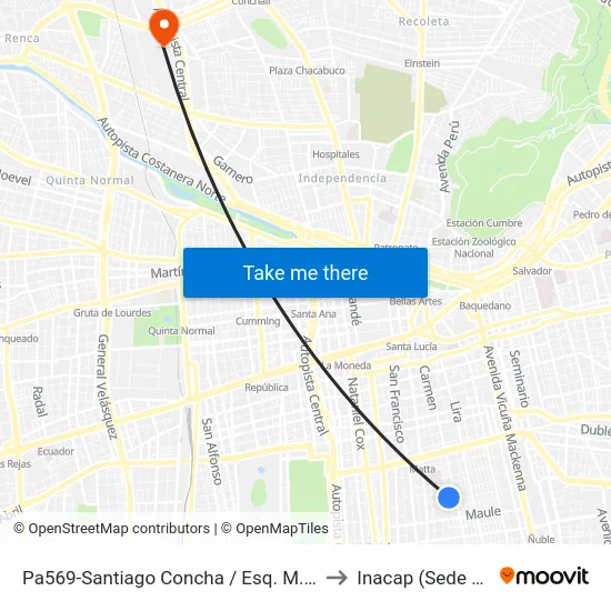 Pa569-Santiago Concha / Esq. M. León Prado to Inacap (Sede Renca) map