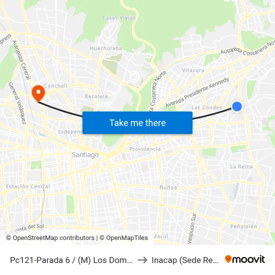 Pc121-Parada 6 / (M) Los Dominicos to Inacap (Sede Renca) map