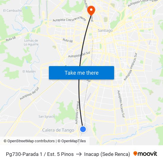 Pg730-Parada 1 / Est. 5 Pinos to Inacap (Sede Renca) map