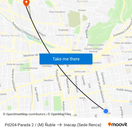 Pd204-Parada 2 / (M) Ñuble to Inacap (Sede Renca) map