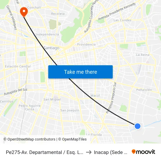 Pe275-Av. Departamental / Esq. Las Perdices to Inacap (Sede Renca) map