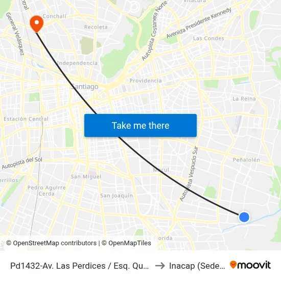 Pd1432-Av. Las Perdices / Esq. Quebrada De Macul to Inacap (Sede Renca) map