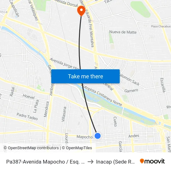 Pa387-Avenida Mapocho / Esq. Herrera to Inacap (Sede Renca) map