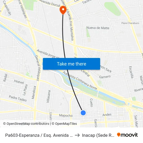 Pa603-Esperanza / Esq. Avenida Mapocho to Inacap (Sede Renca) map