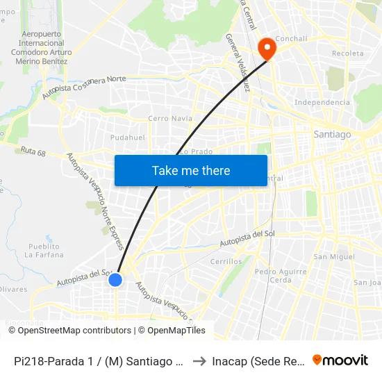 Pi218-Parada 1 / (M) Santiago Bueras to Inacap (Sede Renca) map