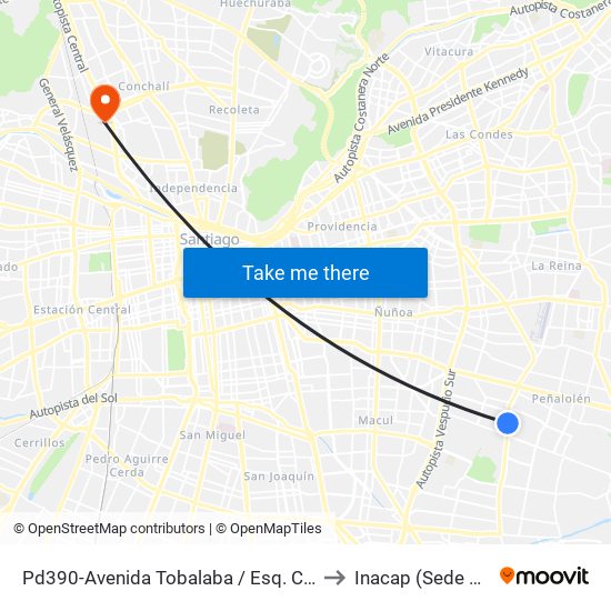 Pd390-Avenida Tobalaba / Esq. Camilo Mori to Inacap (Sede Renca) map