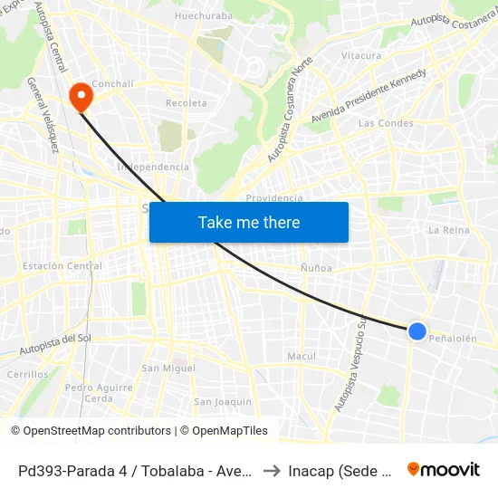 Pd393-Parada 4 / Tobalaba - Avenida Grecia to Inacap (Sede Renca) map