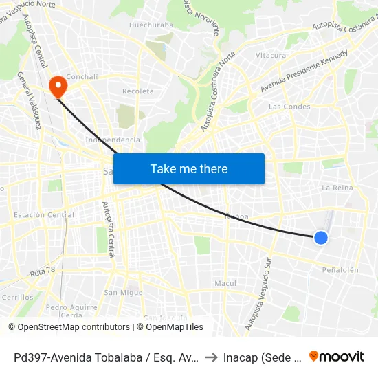 Pd397-Avenida Tobalaba / Esq. Av. José Arrieta to Inacap (Sede Renca) map
