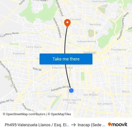 Ph495-Valenzuela Llanos / Esq. Elmin Moissan to Inacap (Sede Renca) map