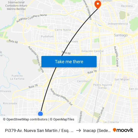 Pi379-Av. Nueva San Martín / Esq. Leopoldo Infante to Inacap (Sede Renca) map