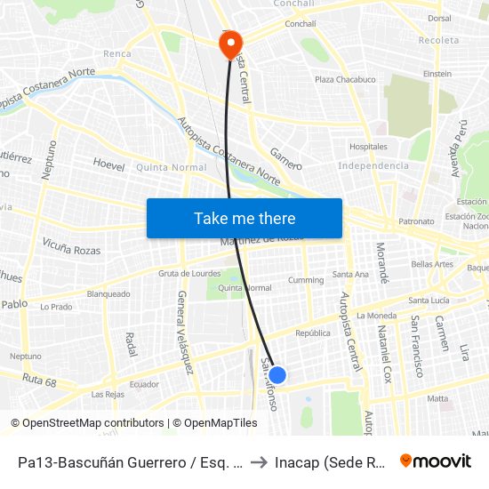 Pa13-Bascuñán Guerrero / Esq. Toesca to Inacap (Sede Renca) map