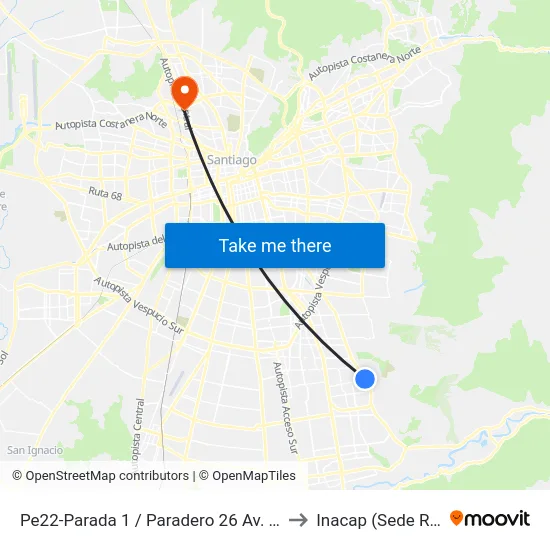 Pe22-Parada 1 / Paradero 26 Av. La Florida to Inacap (Sede Renca) map