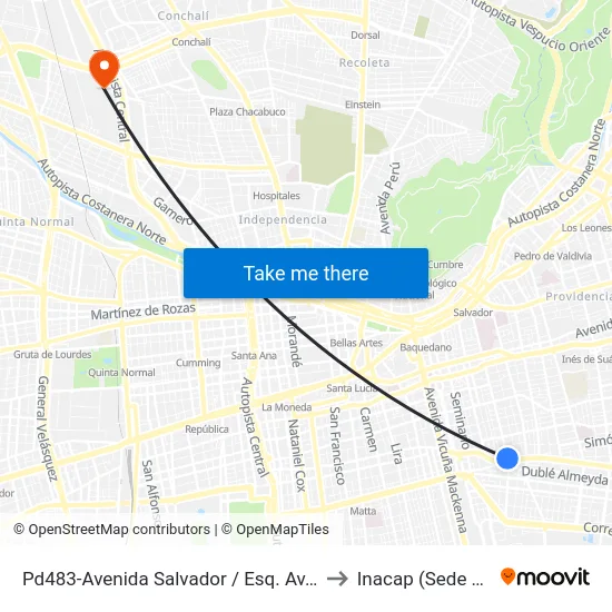 Pd483-Avenida Salvador / Esq. Av. Irarrázaval to Inacap (Sede Renca) map