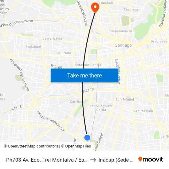 Ph703-Av. Edo. Frei Montalva / Esq. 7 Oriente to Inacap (Sede Renca) map