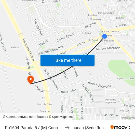 Pb1604-Parada 5 / (M) Conchalí to Inacap (Sede Renca) map