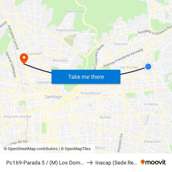 Pc169-Parada 5 / (M) Los Dominicos to Inacap (Sede Renca) map