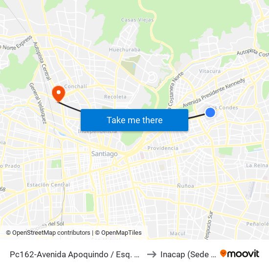 Pc162-Avenida Apoquindo / Esq. Rosa O'Higgins to Inacap (Sede Renca) map