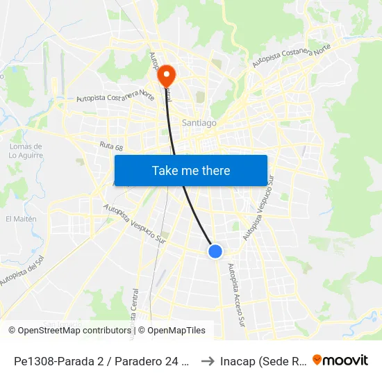 Pe1308-Parada 2 / Paradero 24 Santa Rosa to Inacap (Sede Renca) map