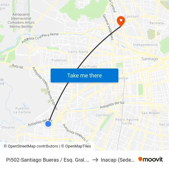Pi502-Santiago Bueras / Esq. Gral.José Sn.Martín to Inacap (Sede Renca) map