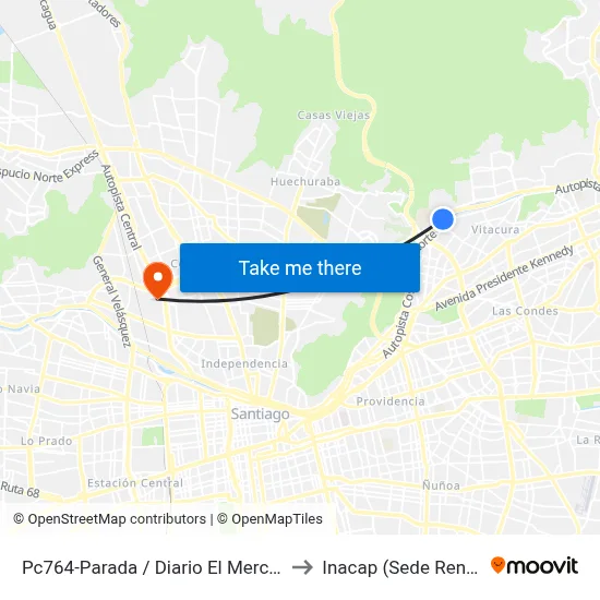 Pc764-Parada / Diario El Mercurio to Inacap (Sede Renca) map
