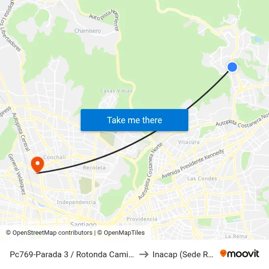 Pc769-Parada 3 / Rotonda Caminos Real to Inacap (Sede Renca) map