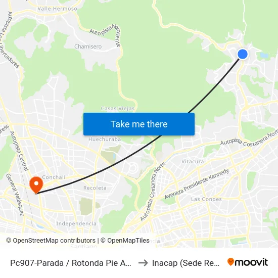 Pc907-Parada / Rotonda Pie Andino to Inacap (Sede Renca) map