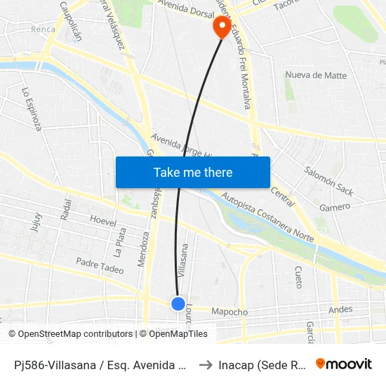 Pj586-Villasana / Esq. Avenida Mapocho to Inacap (Sede Renca) map