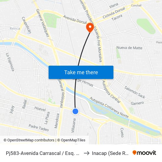 Pj583-Avenida Carrascal / Esq. Villasana to Inacap (Sede Renca) map