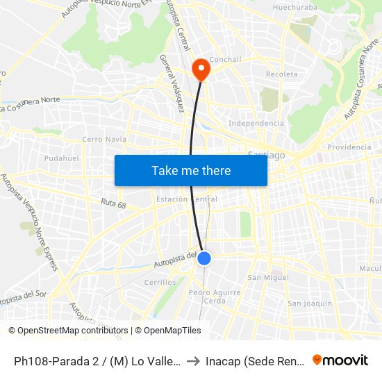 Ph108-Parada 2 / (M) Lo Valledor to Inacap (Sede Renca) map