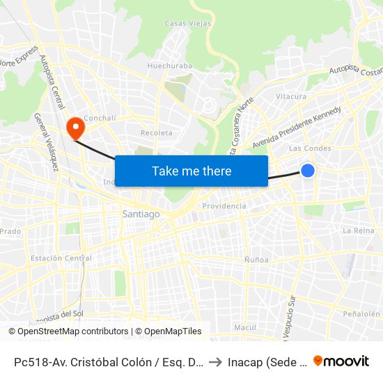 Pc518-Av. Cristóbal Colón / Esq. Domingo Bondi to Inacap (Sede Renca) map