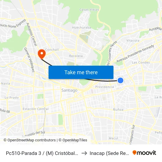 Pc510-Parada 3 / (M) Cristóbal Colón to Inacap (Sede Renca) map