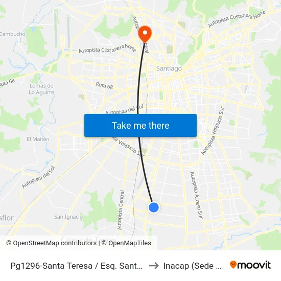 Pg1296-Santa Teresa / Esq. Santa Mercedes to Inacap (Sede Renca) map