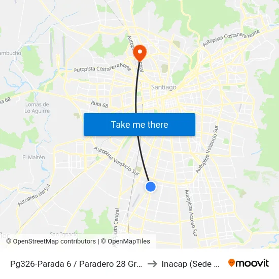 Pg326-Parada 6 / Paradero 28 Gran Avenida to Inacap (Sede Renca) map