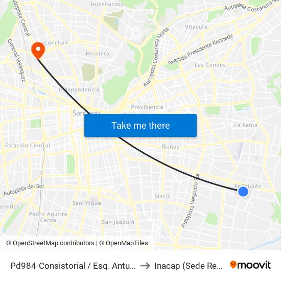 Pd984-Consistorial / Esq. Antupirén to Inacap (Sede Renca) map